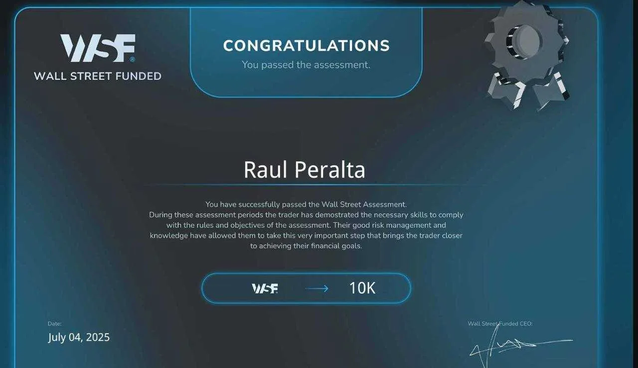 Certificado de evaluación de fondeo superada por un alumno de NW